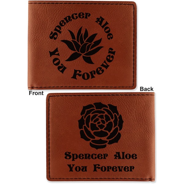 Succulents Cognac Leatherette Bifold Wallets - Front and Back