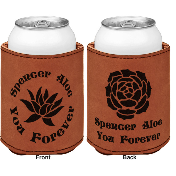 Succulents Cognac Leatherette Can Sleeve - Double Sided Front and Back