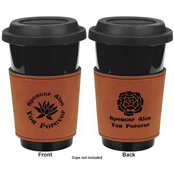 Succulents Cognac Leatherette Mug Sleeve - Double Sided Apvl