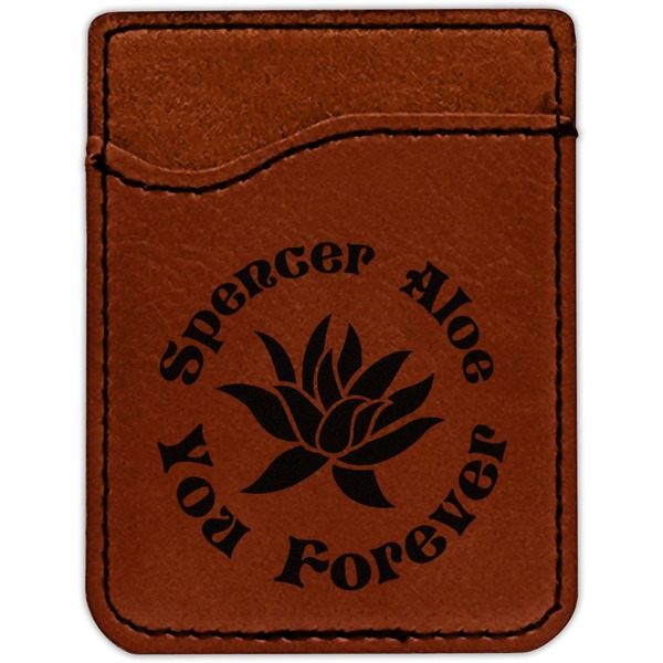 Succulents Cognac Leatherette Phone Wallet close up