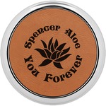 Succulents Leatherette Round Coaster w/ Silver Edge - Single or Set (Personalized)