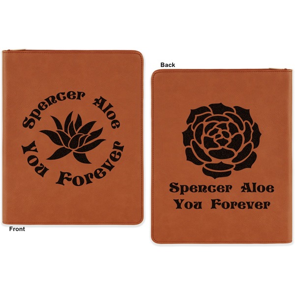 Succulents Cognac Leatherette Zipper Portfolios with Notepad - Double Sided - Apvl