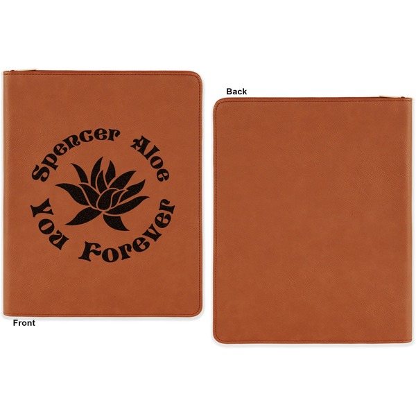 Succulents Cognac Leatherette Zipper Portfolios with Notepad - Single Sided - Apvl