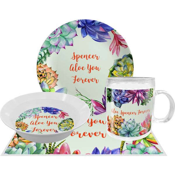 Custom Succulents Dinner Set - Single 4 Pc Setting w/ Name or Text