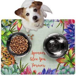 Succulents Dog Food Mat - Medium w/ Name or Text