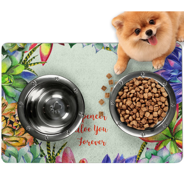 Custom Succulents Dog Food Mat - Small w/ Name or Text