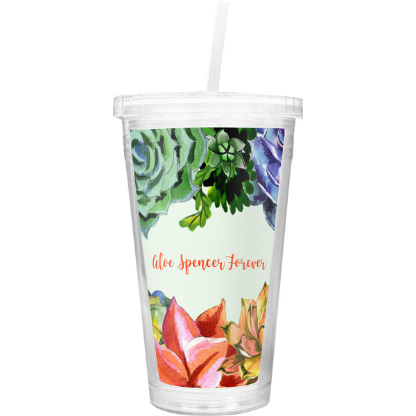 Custom Succulents Double Wall Tumbler with Straw (Personalized)