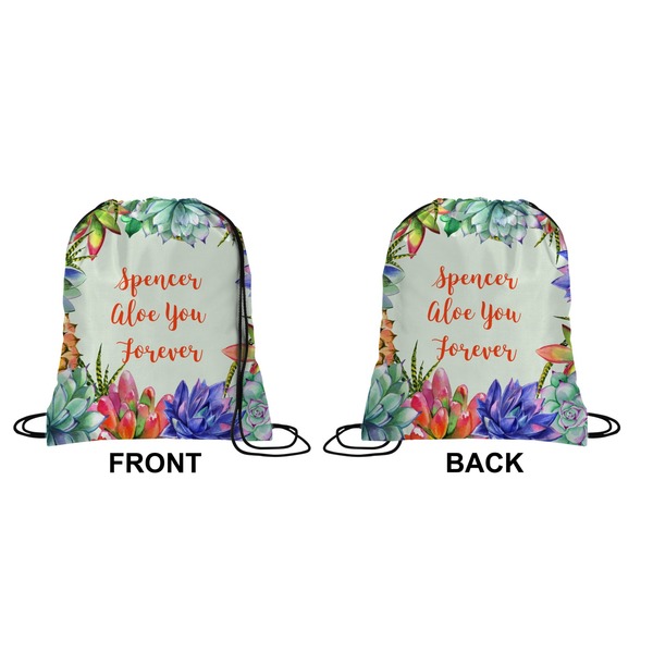 Succulents Drawstring Backpack Front & Back Medium