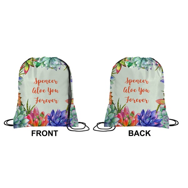 Succulents Drawstring Backpack Front & Back Small