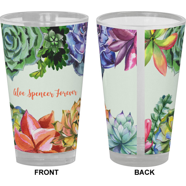 Succulents Pint Glass - Full Color - Front & Back Views