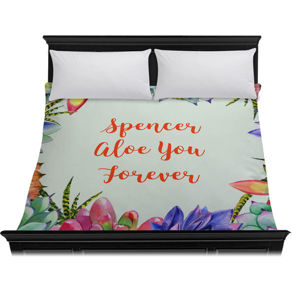 Succulents Duvet Cover - King - On Bed - No Prop