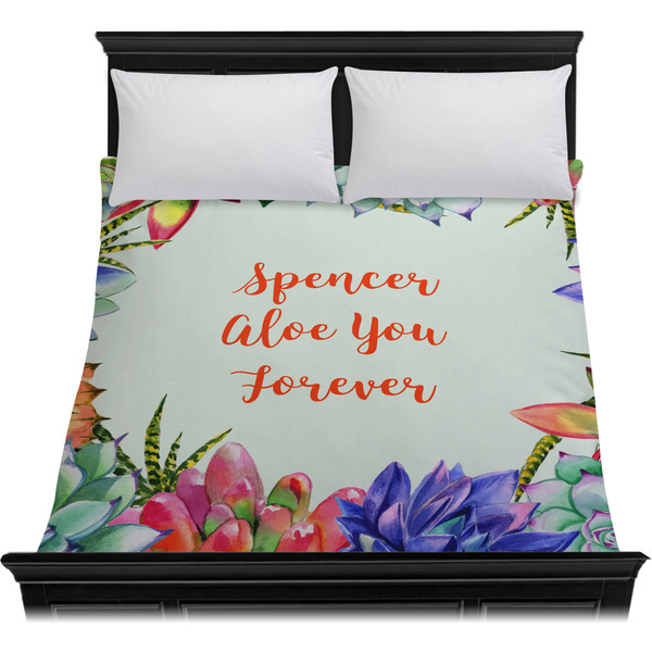 Succulents Duvet Cover - Queen - On Bed - No Prop