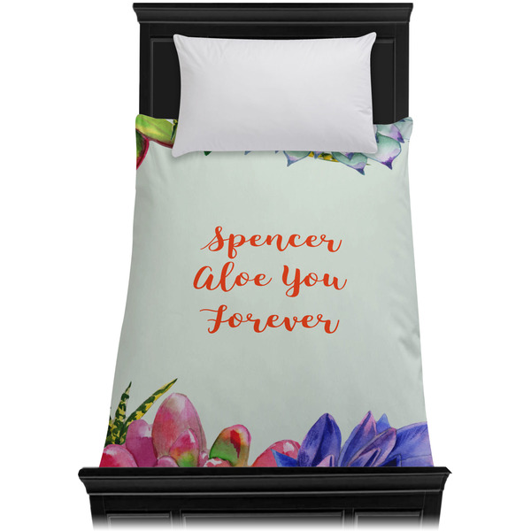 Succulents Duvet Cover - Twin XL - On Bed - No Prop