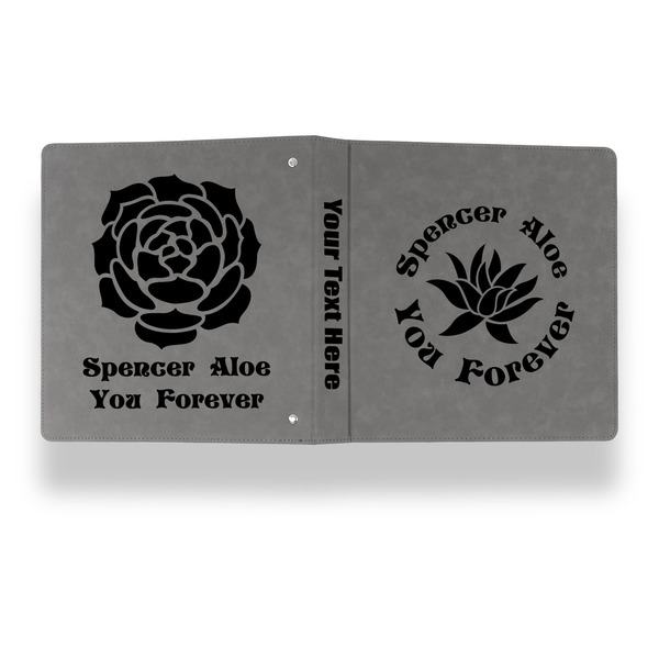 Succulents Leather Binder - 1" - Grey - Back Spine Front View