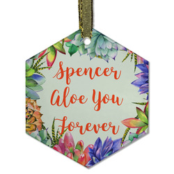 Succulents Flat Glass Ornament - Hexagon w/ Name or Text