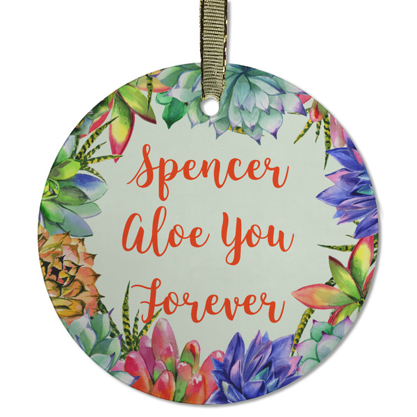 Custom Succulents Flat Glass Ornament - Round w/ Name or Text