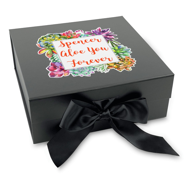 Custom Succulents Gift Box with Magnetic Lid - Black (Personalized)