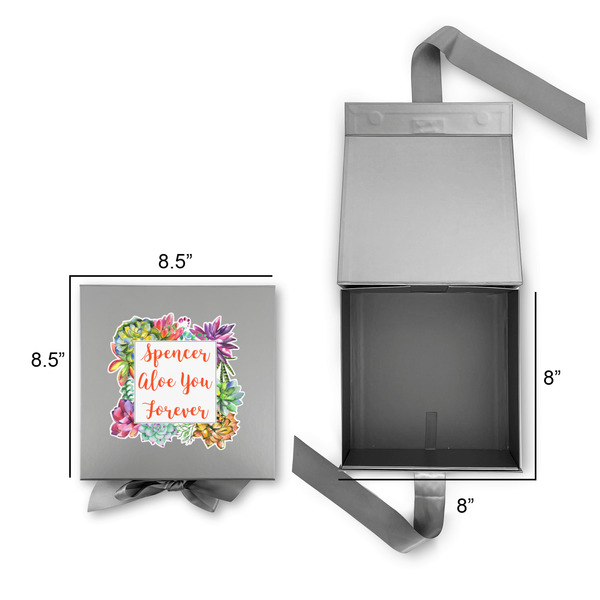 Succulents Gift Boxes with Magnetic Lid - Silver - Open & Closed
