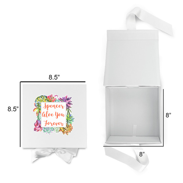 Succulents Gift Boxes with Magnetic Lid - White - Open & Closed