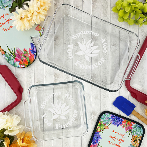 Succulents Glass Baking Dish Set - LIFESTYLE