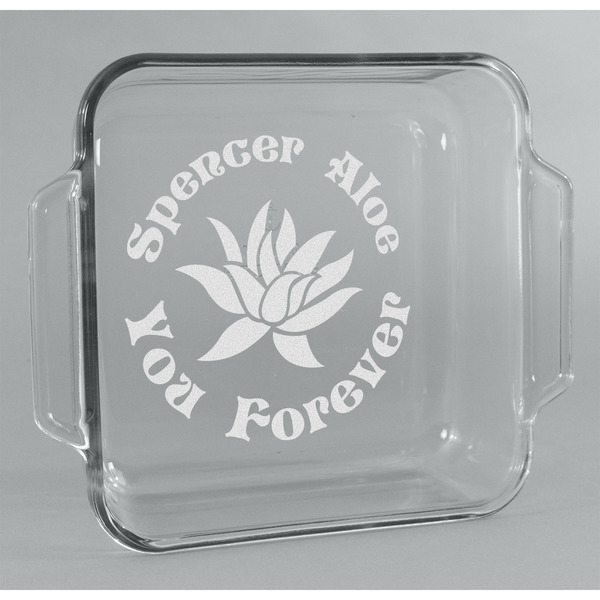 Custom Succulents Glass Cake Dish - 8in x 8in (Personalized)