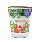 Succulents Glass Shot Glass - 1.5 oz - with Gold Rim - Single (Personalized)