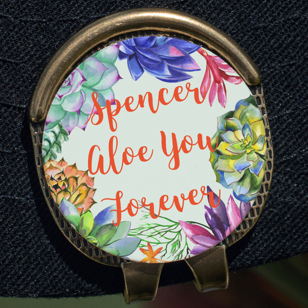 Succulents Golf Ball Marker Hat Clip - Gold - Close Up