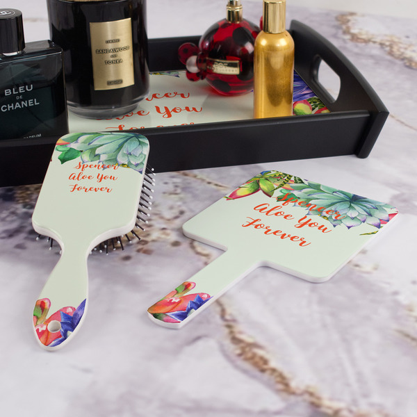 Succulents Hair Brush and Hand Mirror - Bathroom Scene