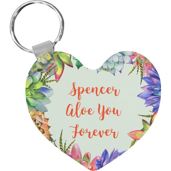 Custom Succulents Heart Plastic Keychain w/ Name or Text