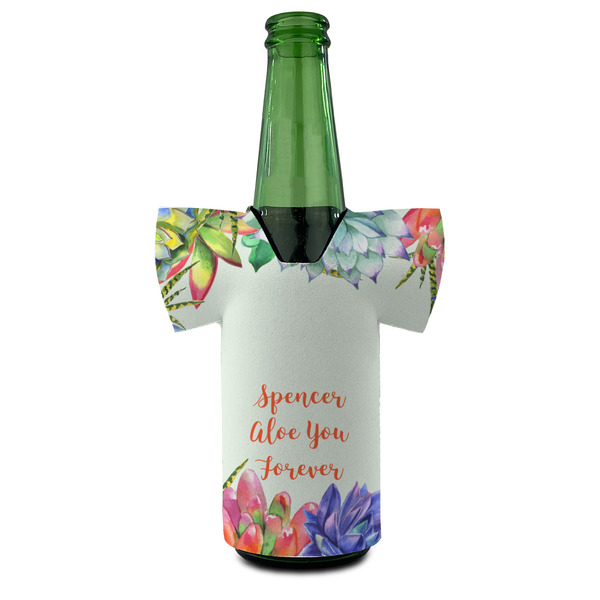 Succulents Jersey Bottle Cooler - FRONT (on bottle)
