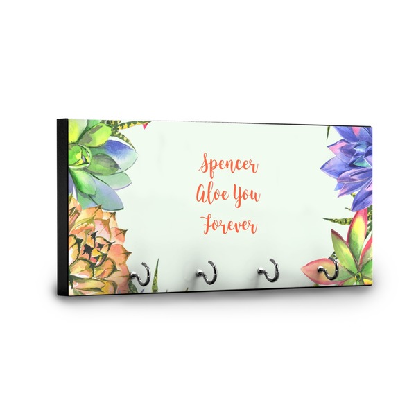 Succulents Key Hanger - Front View with Hooks