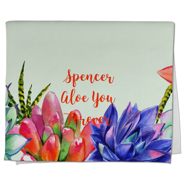 Custom Succulents Kitchen Towel - Poly Cotton w/ Name or Text