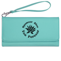 Succulents Ladies Leatherette Wallet - Laser Engraved- Teal (Personalized)