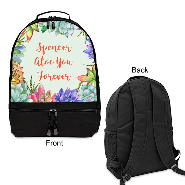Succulents Large Backpack - Black - Front & Back View