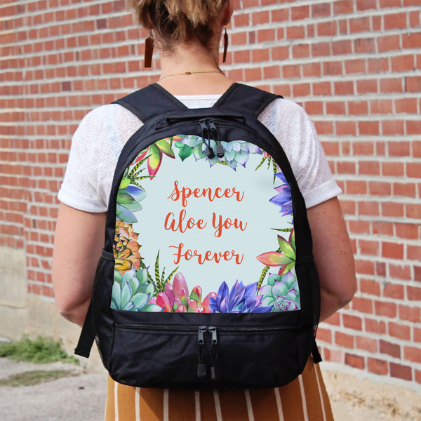 Succulents Large Backpack - Black - On Back