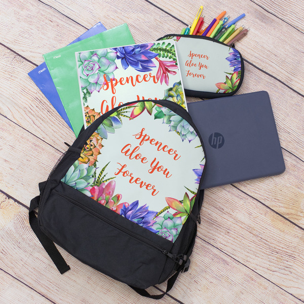 Succulents Large Backpack - Black - With Stuff