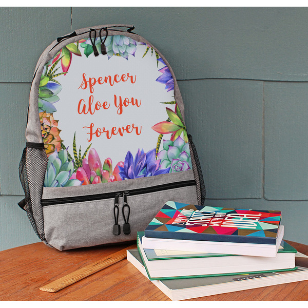 Succulents Large Backpack - Gray - On Desk