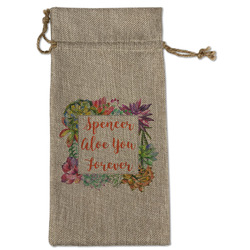 Succulents Large Burlap Gift Bag - Front (Personalized)