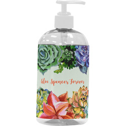 Succulents Plastic Soap / Lotion Dispenser (16 oz - Large - White) (Personalized)