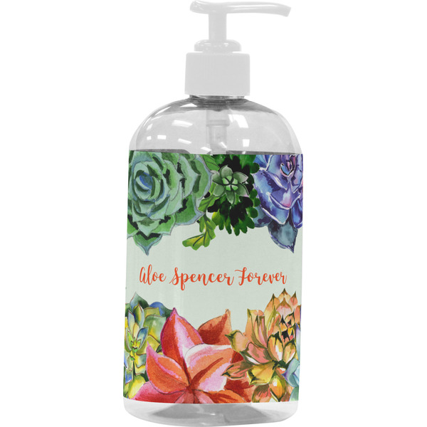 Custom Succulents Plastic Soap / Lotion Dispenser (16 oz - Large - White) (Personalized)