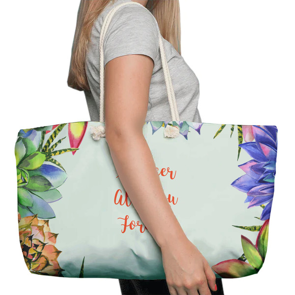 Succulents Large Rope Tote Bag - In Context View