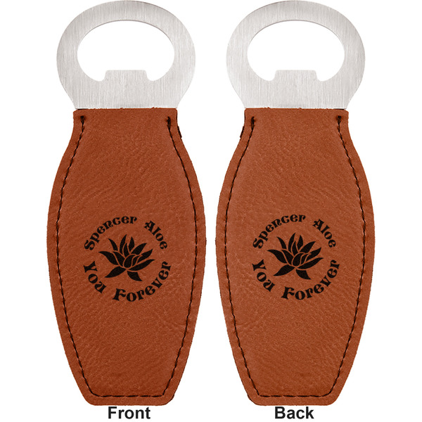 Succulents Leather Bar Bottle Opener - Front and Back