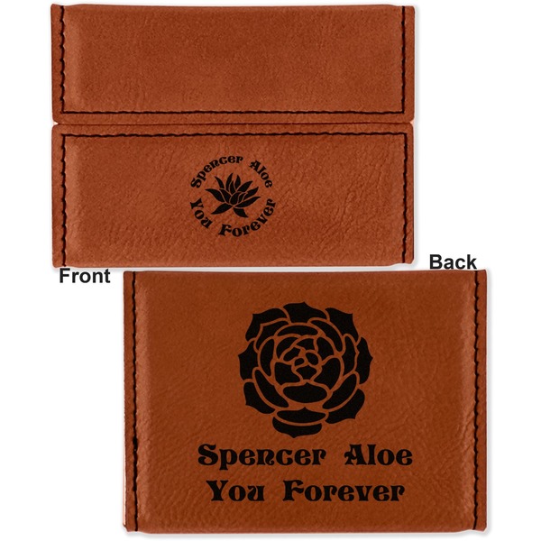 Succulents Leather Business Card Holder - Front Back