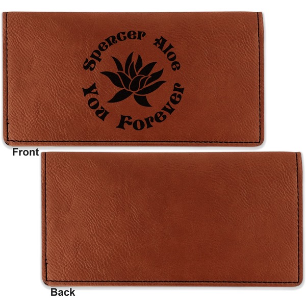 Succulents Leather Checkbook Holder Front and Back Single Sided - Apvl