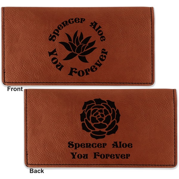 Succulents Leather Checkbook Holder Front and Back