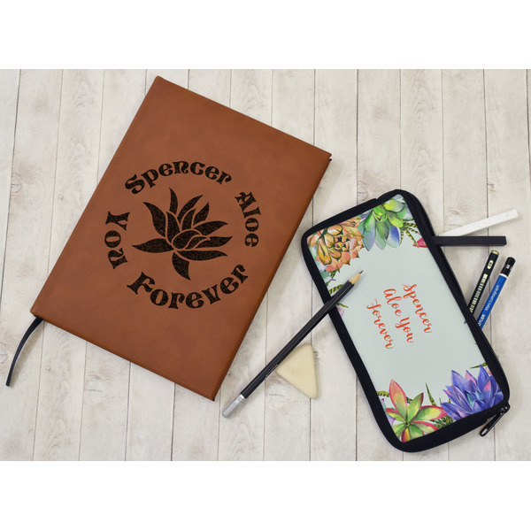 Succulents Leather Sketchbook - Large - Single Sided - In Context