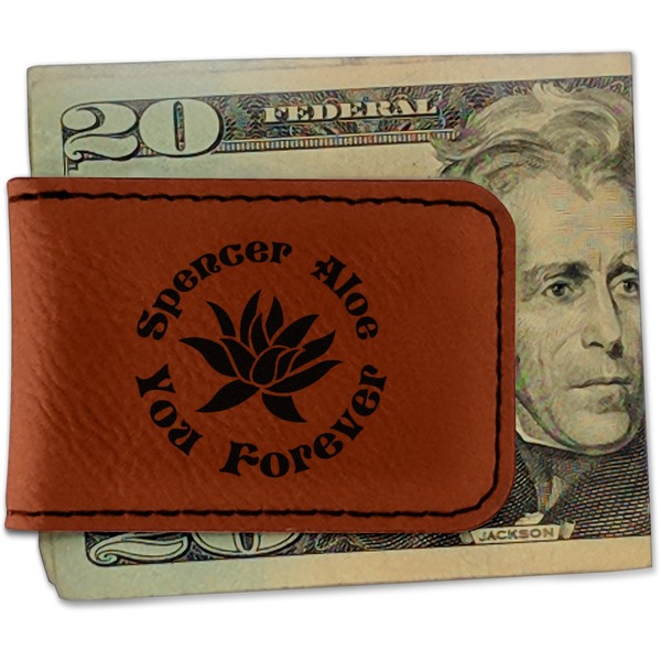Custom Succulents Leatherette Magnetic Money Clip - Single Sided (Personalized)