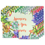 Succulents Double-Sided Linen Placemat - Set of 4 w/ Name or Text