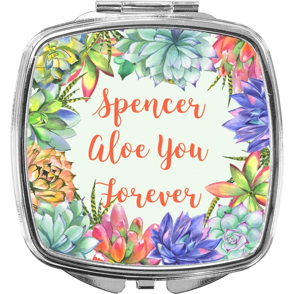 Custom Succulents Compact Makeup Mirror (Personalized)
