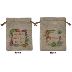Succulents Medium Burlap Gift Bag - Front & Back (Personalized)